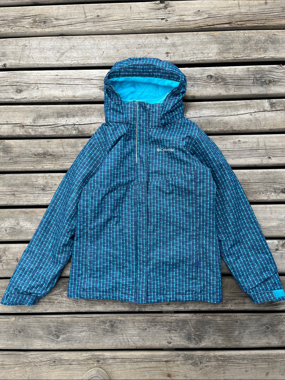 Columbia Teal Plaid Hooded  Interchange Jacket